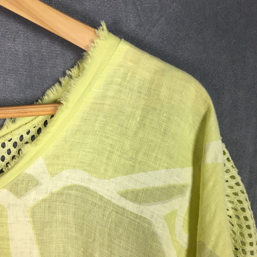 Bella Amore Italy Yellow Green Abstract Top One Size Mesh Oversized Blouse Boxy - Picture 15 of 16
